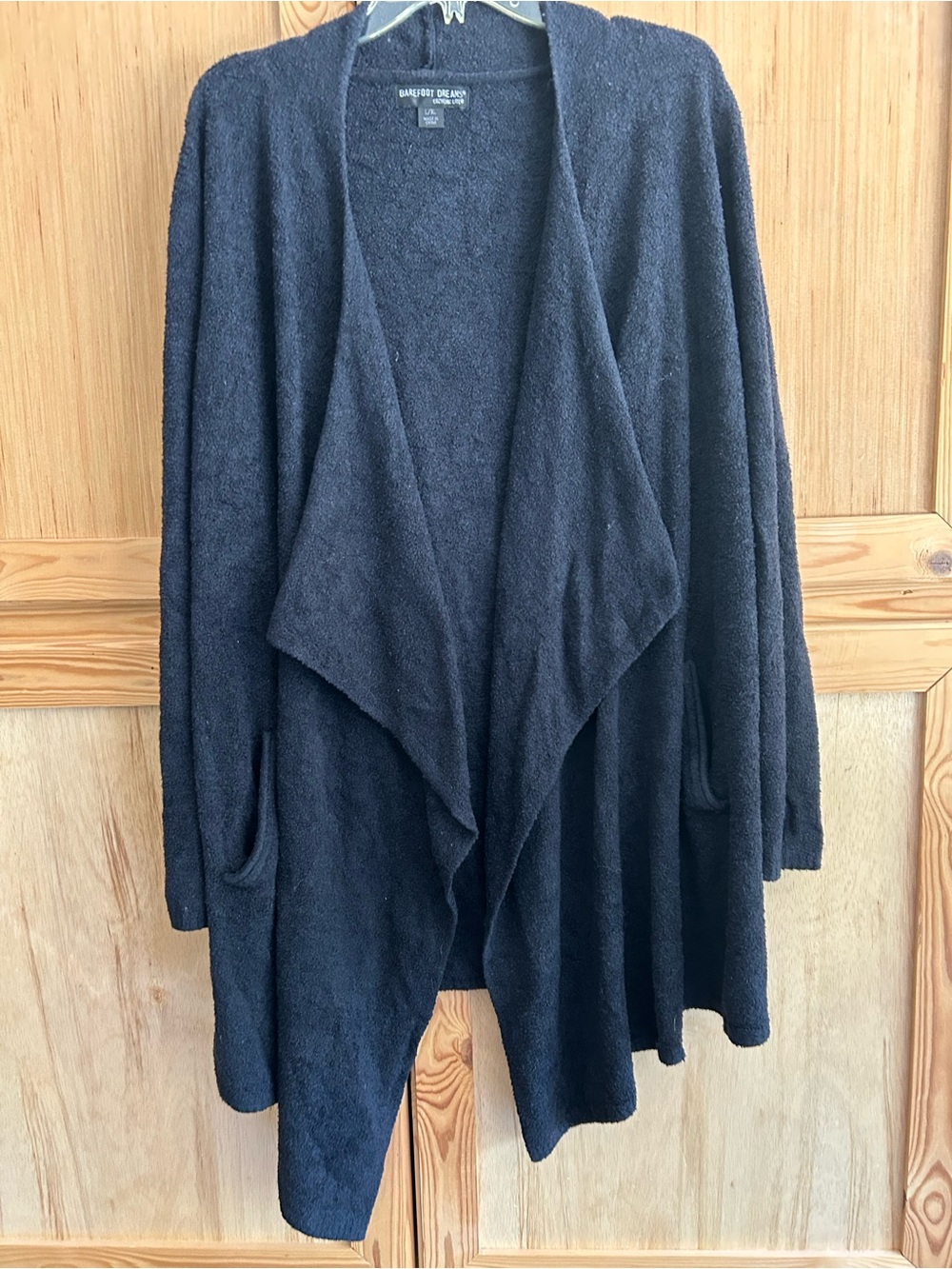 Barefoot Dreams Cozy Chic Lite Black Draped Open-Front Cardigan Sz L/XL
